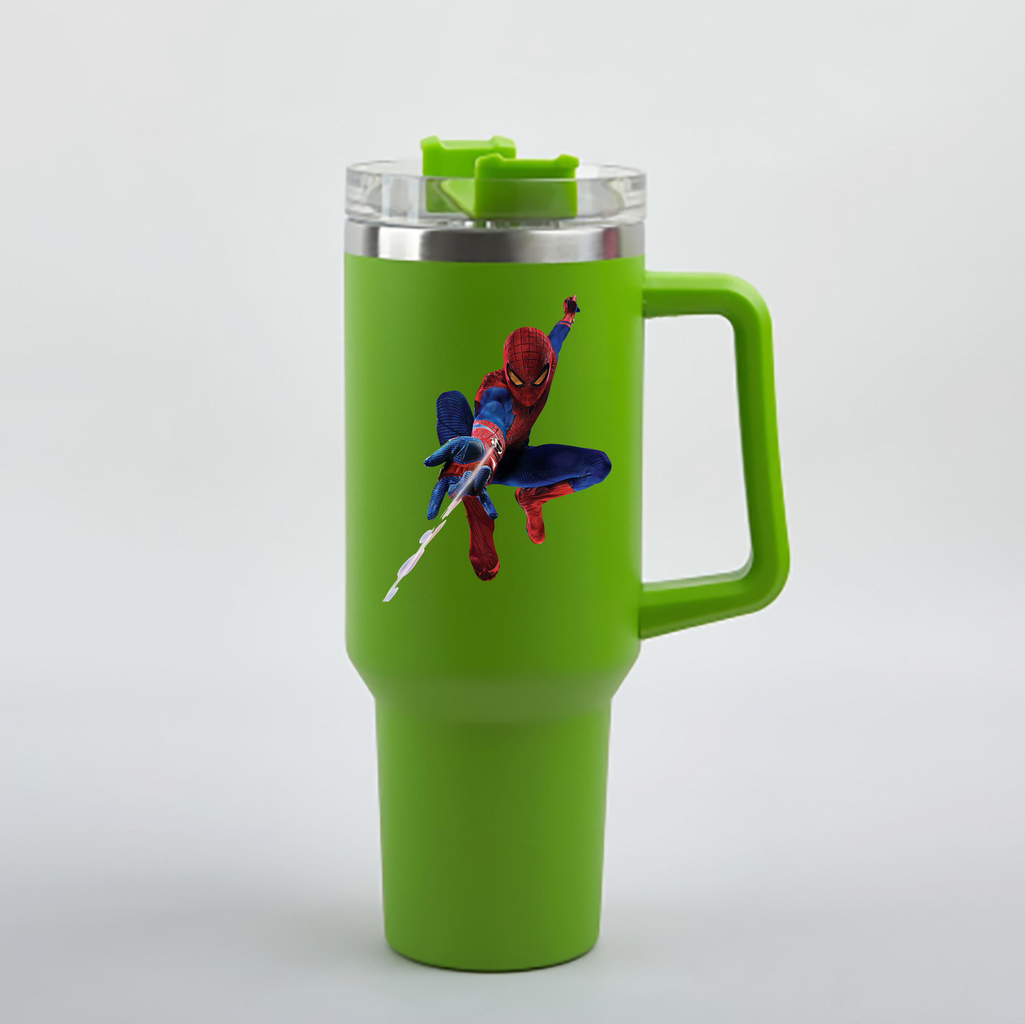 （画像用） Spider Man スパイダーマン 1200mL車用タンブラー - クリスタルステッカー（プラスチックストロー付き）